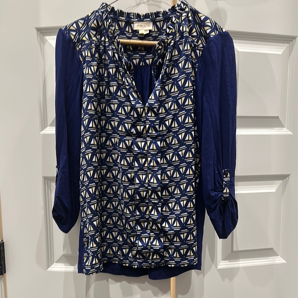 Navy Geometric Print Women's Top